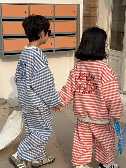 Spring Children's Clothes Boys' Tracksuit Kid's O-Neck Hoodie Set Girls' Korea Striped Letter Printed Sweatshirt 2Pcs Suit SnugBubs Australia