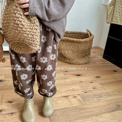 Autumn New Children Loose Trousers Vintage Flower Print Girls Harem Pants Baby Boys Casual Pants Cotton Baby Trousers Clothes SnugBubs Australia