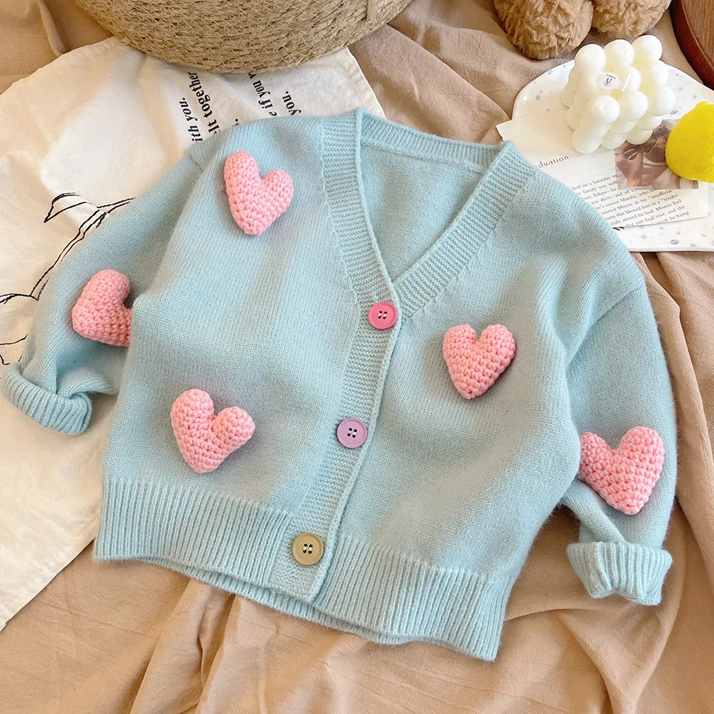 Girls Sweaters Coat Three-Dimensional Love Knitted Cardigan Jacket Autumn Winter Baby Girl Clothes Korean Kids Clothing 2-8Y SnugBubs Australia