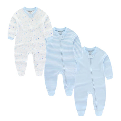 3 Pcs 100% Cotton Soft Zipper Onesies for Newborns