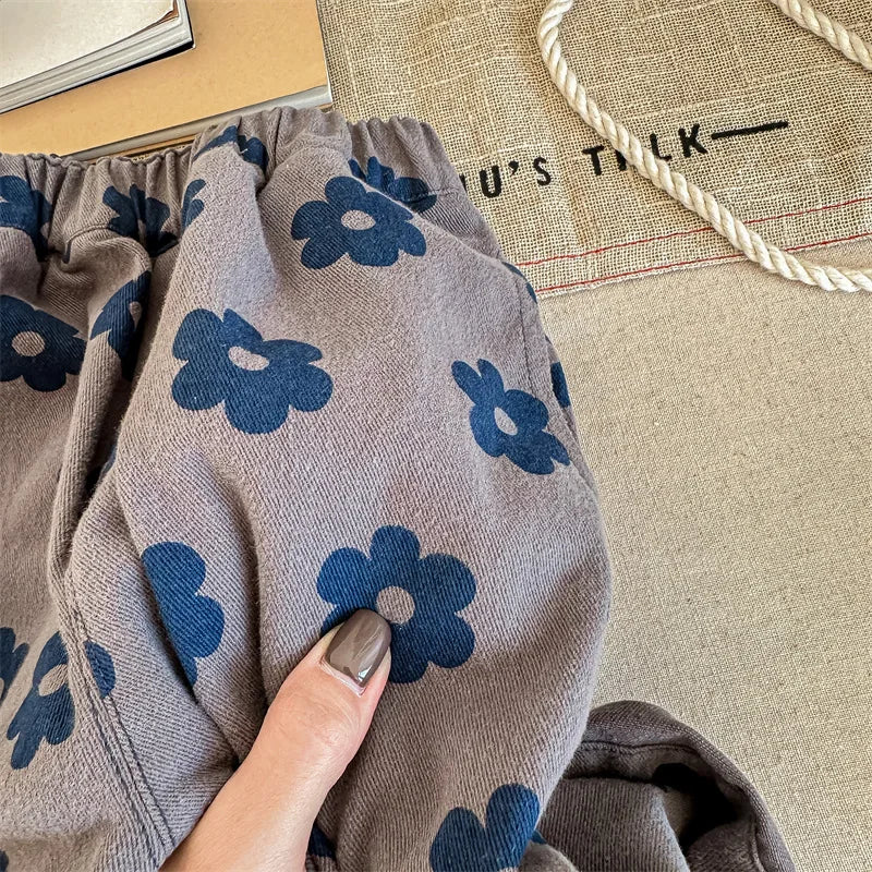 Autumn New Children Loose Trousers Vintage Flower Print Girls Harem Pants Baby Boys Casual Pants Cotton Baby Trousers Clothes SnugBubs Australia