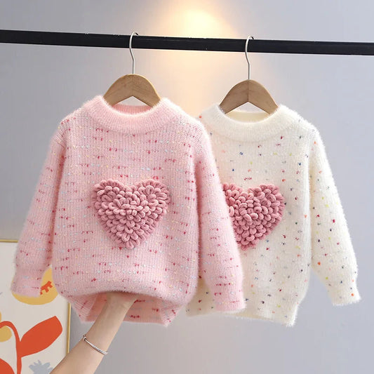 Children’s Knit Heart Sweater – Colorful Polka Dot Pullover SnugBubs Australia