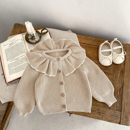 INS Spring and Autumn Infants' 0-3 Year Old Girl Baby Fashion Ruffle Collar Knitted Coat Small Cardigan Sweater Top SnugBubs Australia
