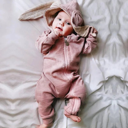 Baby Romper with Rabbit Ears – Cotton Long Sleeve Onesie (Unisex) SnugBubs Australia