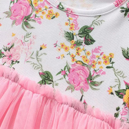Spring Autumn Kids Clothes Baby Girls Long Sleeves Floral Mesh Princess Dresses Flowers Girls Birthday Party Dress - SnugBubs Australia