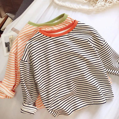 Kids’ Striped Long Sleeve Cotton T-Shirt SnugBubs Australia