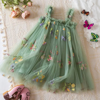 Embroidery Green  Ruffled Girl Dress SnugBubs Australia