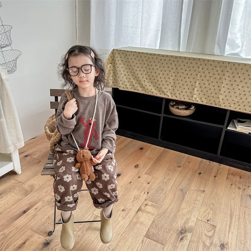 Autumn New Children Loose Trousers Vintage Flower Print Girls Harem Pants Baby Boys Casual Pants Cotton Baby Trousers Clothes SnugBubs Australia