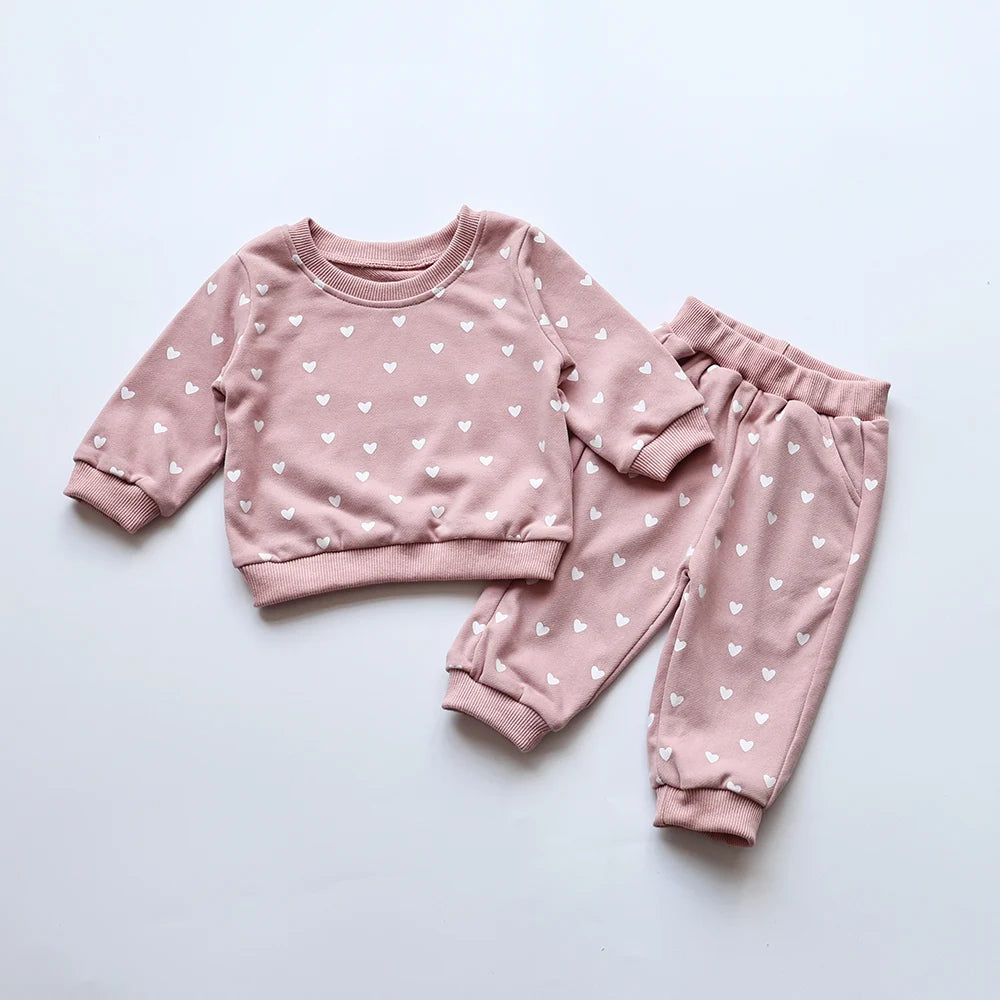 Full Heart Print Baby Hoodie Set SnugBubs Australia