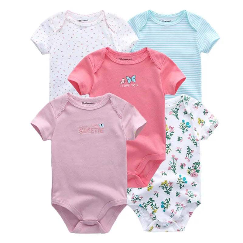 Kiddiezoom 5 Pcs/Lot Four Seasons Fashion Cartoon Short Sleeve Baby Boy Girl Bodysuits Soft 100%Cotton NewbornOnesies SnugBubs Australia