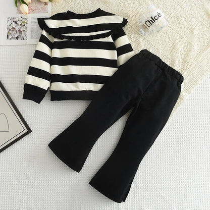 Long Sleeve Pleated Stripe Top & Bell-Bottom Pants Set SnugBubs Australia