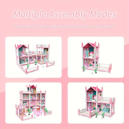 Children's Music Doll House Assembly Villa House 3D DIY Dream Princess Castle Villa Assembly Doll House Set Toy Girl Family Toy - SnugBubs Australia
