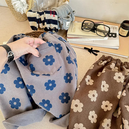 Autumn New Children Loose Trousers Vintage Flower Print Girls Harem Pants Baby Boys Casual Pants Cotton Baby Trousers Clothes SnugBubs Australia