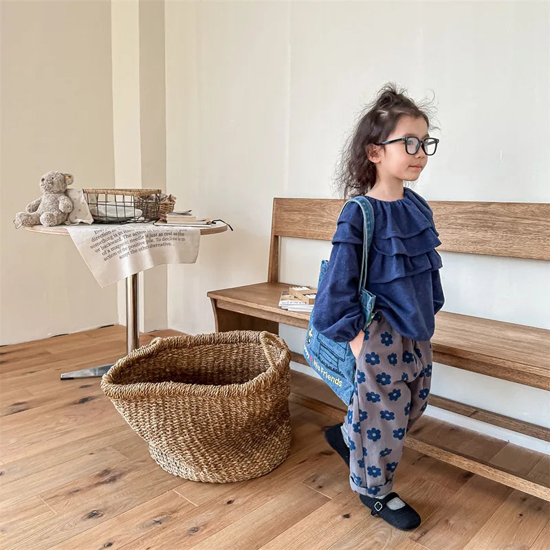 Autumn New Children Loose Trousers Vintage Flower Print Girls Harem Pants Baby Boys Casual Pants Cotton Baby Trousers Clothes SnugBubs Australia