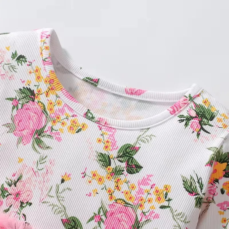 Spring Autumn Kids Clothes Baby Girls Long Sleeves Floral Mesh Princess Dresses Flowers Girls Birthday Party Dress - SnugBubs Australia