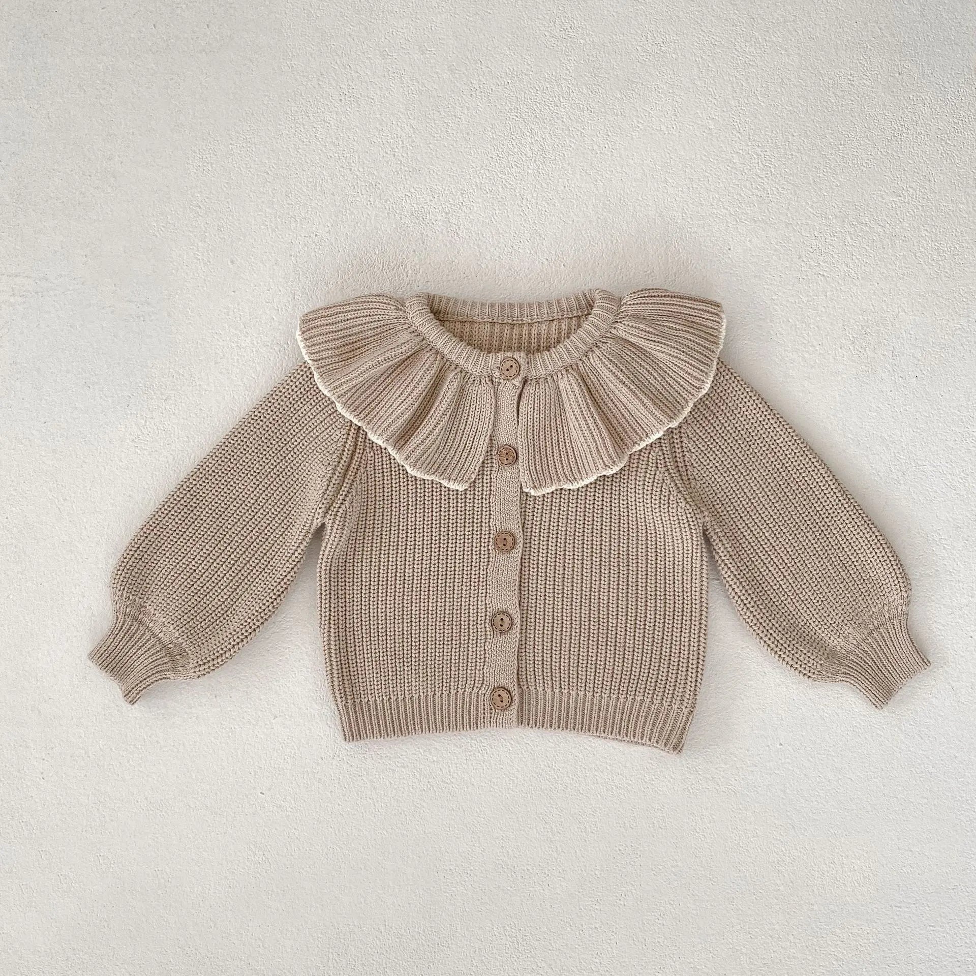 INS Spring and Autumn Infants' 0-3 Year Old Girl Baby Fashion Ruffle Collar Knitted Coat Small Cardigan Sweater Top SnugBubs Australia