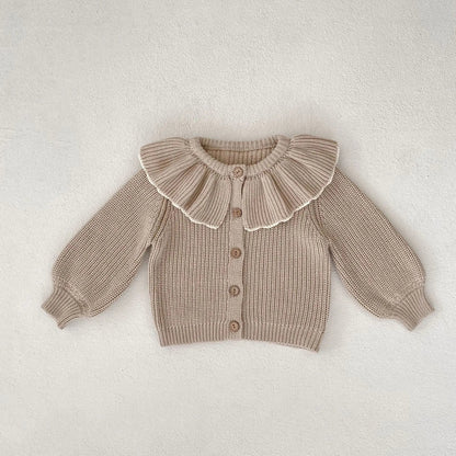 INS Spring and Autumn Infants' 0-3 Year Old Girl Baby Fashion Ruffle Collar Knitted Coat Small Cardigan Sweater Top SnugBubs Australia
