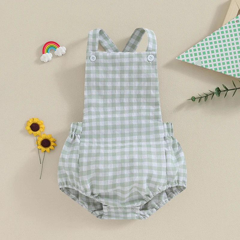 Summer Baby Romper Plaid & Stripe Print SnugBubs Australia