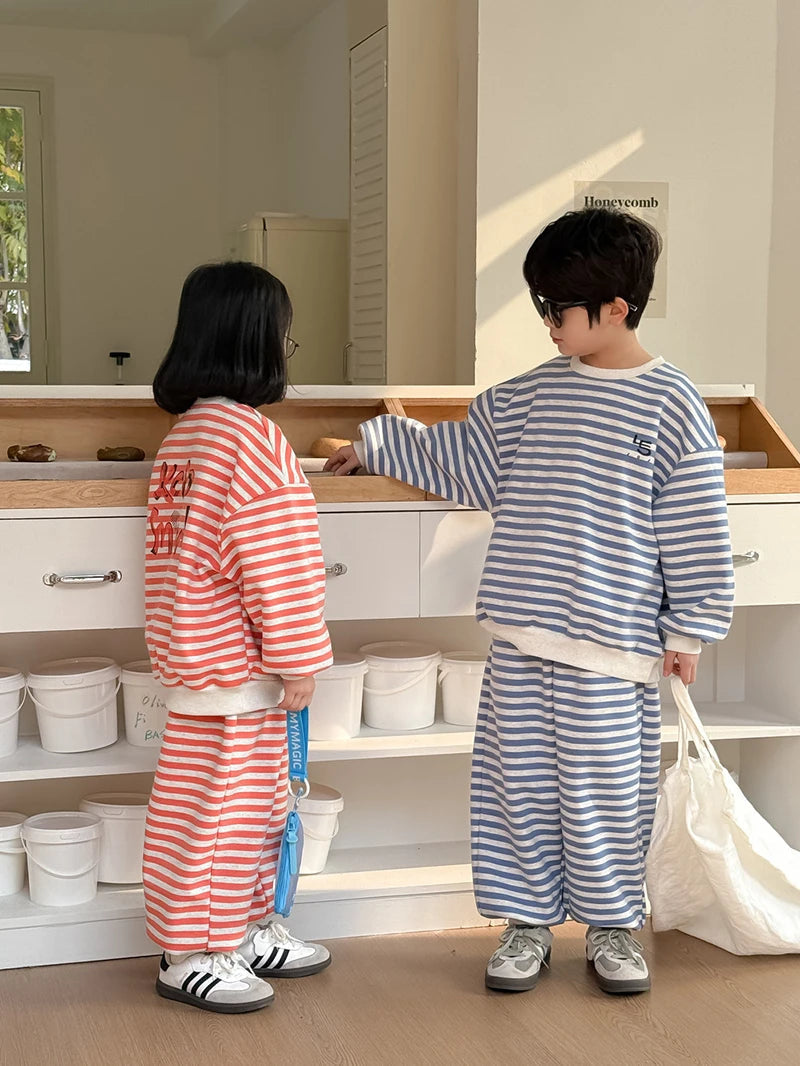 Spring Children's Clothes Boys' Tracksuit Kid's O-Neck Hoodie Set Girls' Korea Striped Letter Printed Sweatshirt 2Pcs Suit SnugBubs Australia