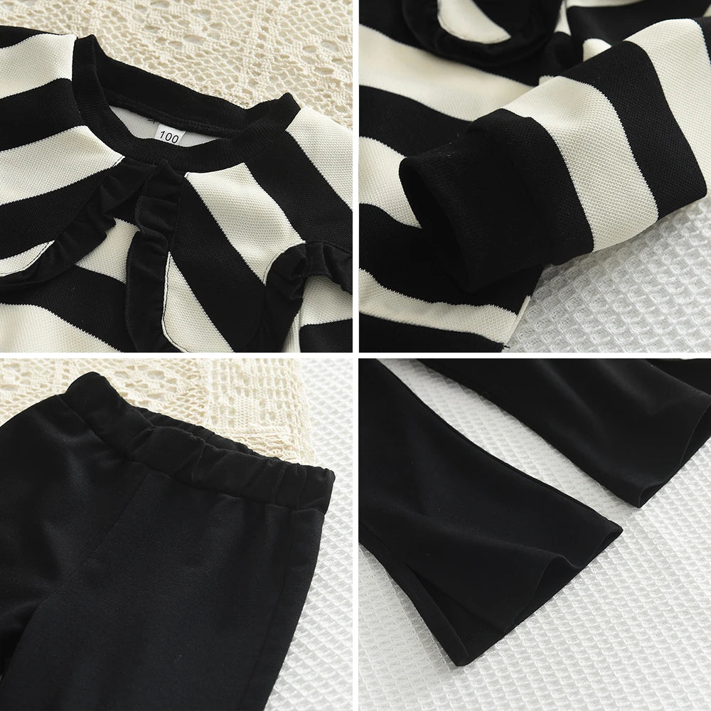 Long Sleeve Pleated Stripe Top & Bell-Bottom Pants Set SnugBubs Australia