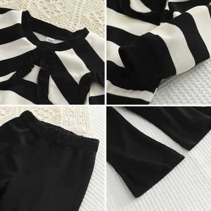 Long Sleeve Pleated Stripe Top & Bell-Bottom Pants Set SnugBubs Australia