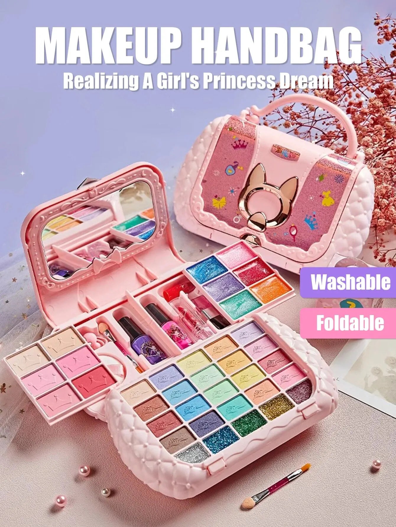 Kids Washable Makeup Kit with Mirror – Pretend Beauty Toy Set in Little Bag - SnugBubs Australia