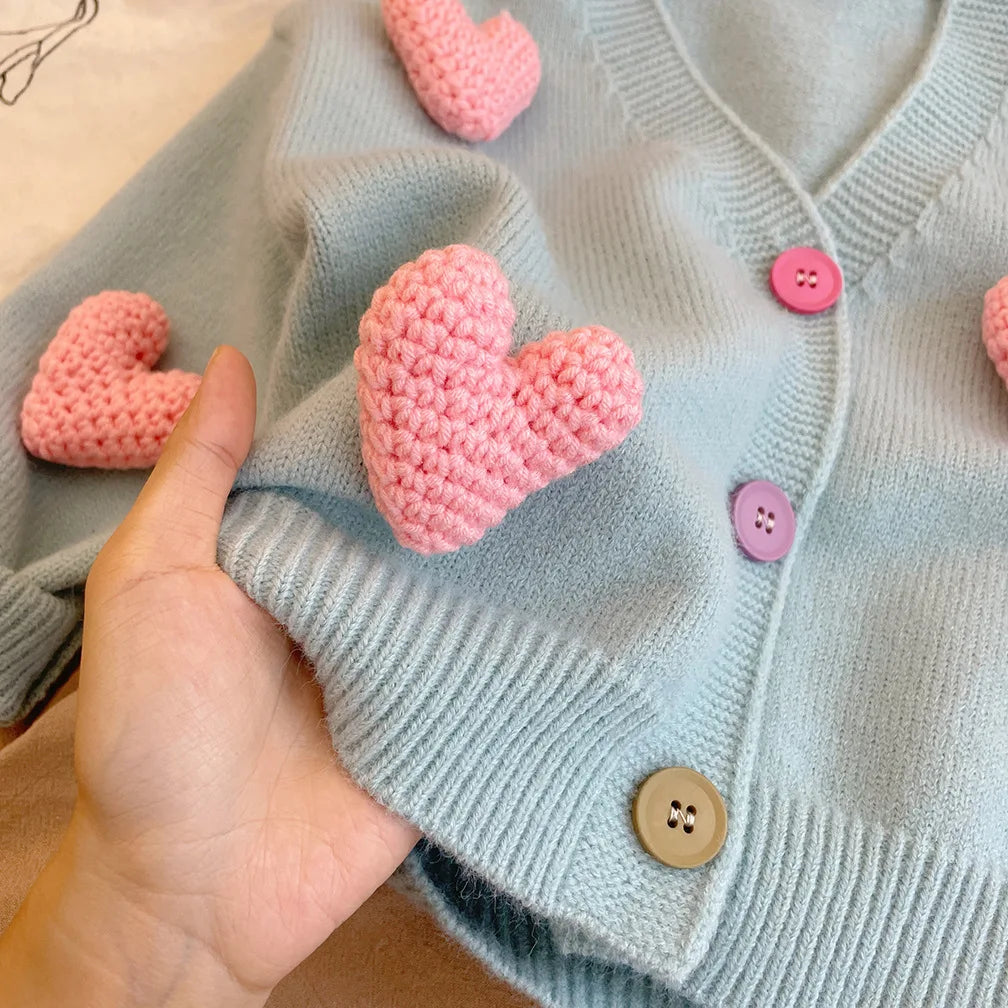 Girls Sweaters Coat Three-Dimensional Love Knitted Cardigan Jacket Autumn Winter Baby Girl Clothes Korean Kids Clothing 2-8Y SnugBubs Australia