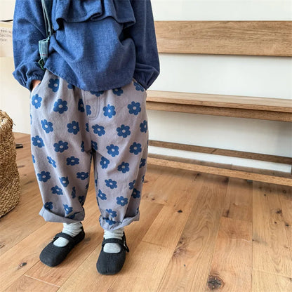 Autumn New Children Loose Trousers Vintage Flower Print Girls Harem Pants Baby Boys Casual Pants Cotton Baby Trousers Clothes SnugBubs Australia