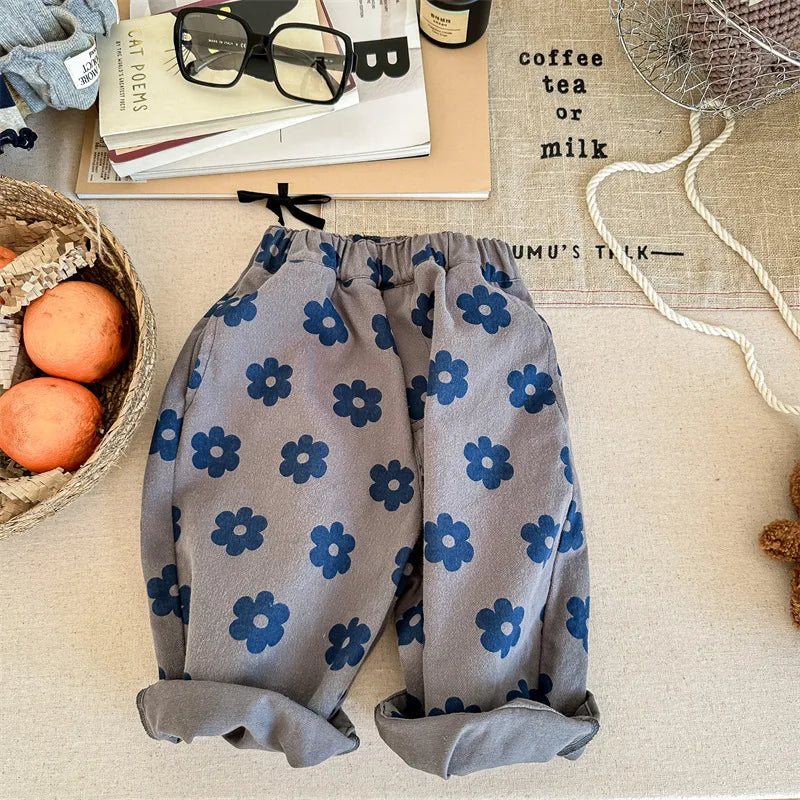 Autumn New Children Loose Trousers Vintage Flower Print Girls Harem Pants Baby Boys Casual Pants Cotton Baby Trousers Clothes SnugBubs Australia