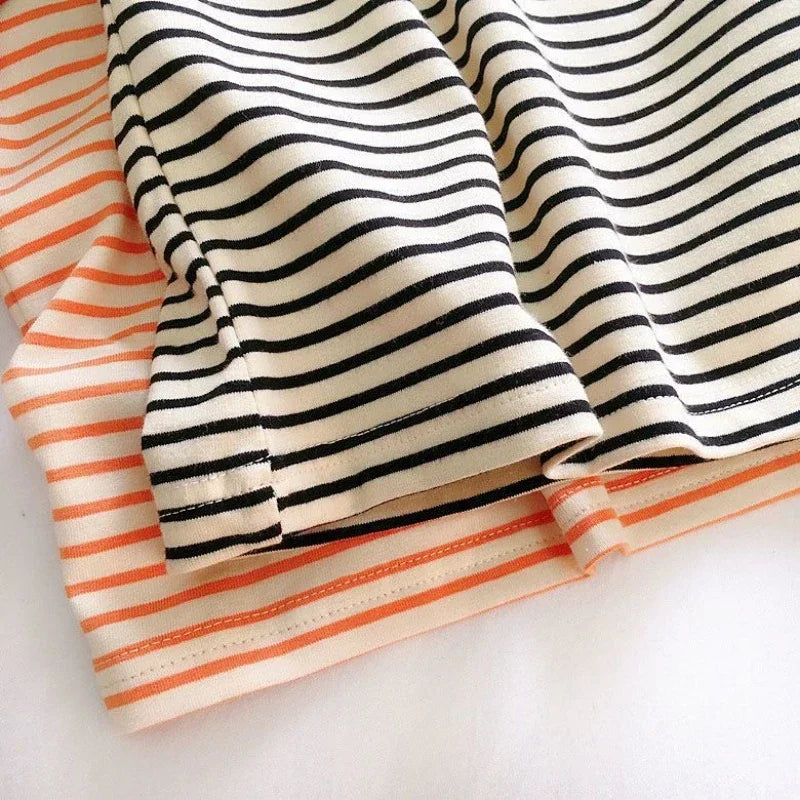 Kids’ Striped Long Sleeve Cotton T-Shirt SnugBubs Australia