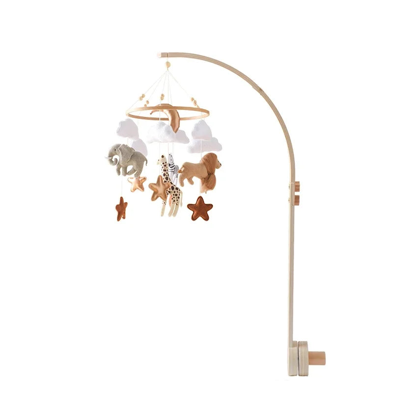 Wooden Mobile Bed Bell Crib Bracket Animal Kingdom Soft Felt Bed Bell Newborn Music Box Hanging Toy Baby Toys S for 0 12 Months SnugBubs Australia