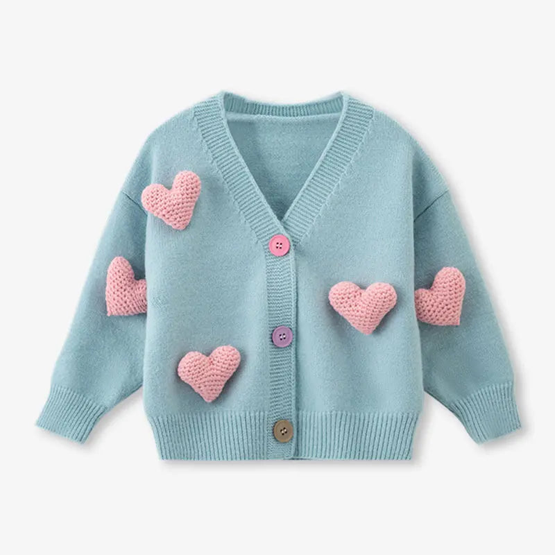 Girls Sweaters Coat Three-Dimensional Love Knitted Cardigan Jacket Autumn Winter Baby Girl Clothes Korean Kids Clothing 2-8Y SnugBubs Australia