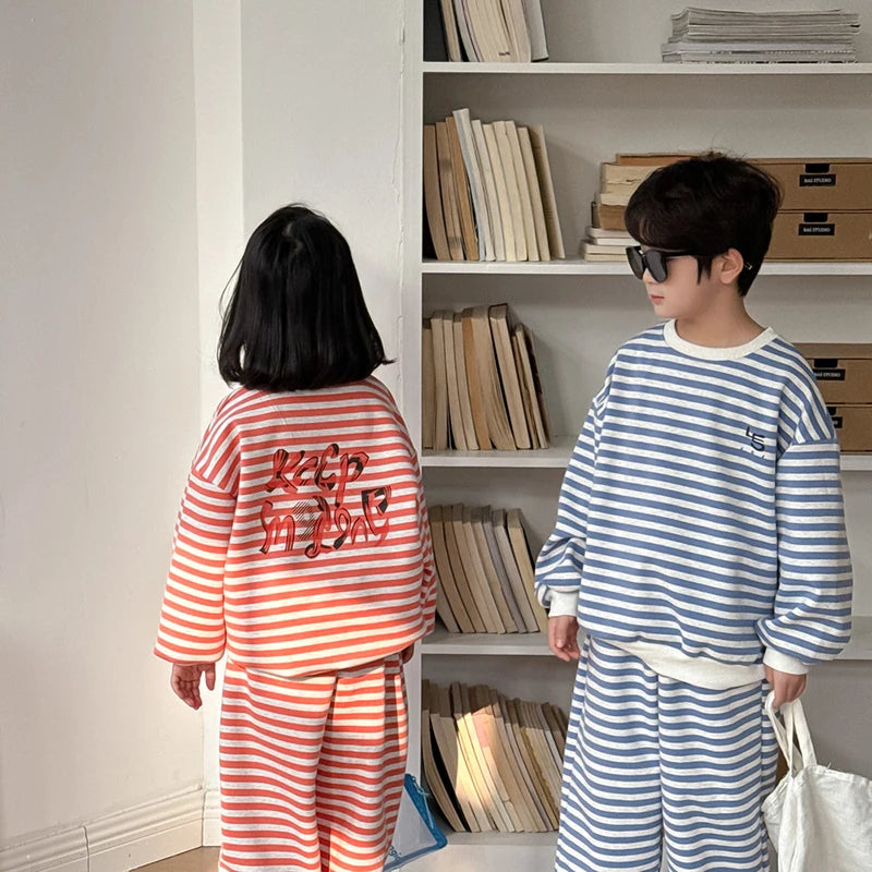 Spring Children's Clothes Boys' Tracksuit Kid's O-Neck Hoodie Set Girls' Korea Striped Letter Printed Sweatshirt 2Pcs Suit SnugBubs Australia