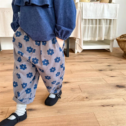 Autumn New Children Loose Trousers Vintage Flower Print Girls Harem Pants Baby Boys Casual Pants Cotton Baby Trousers Clothes SnugBubs Australia