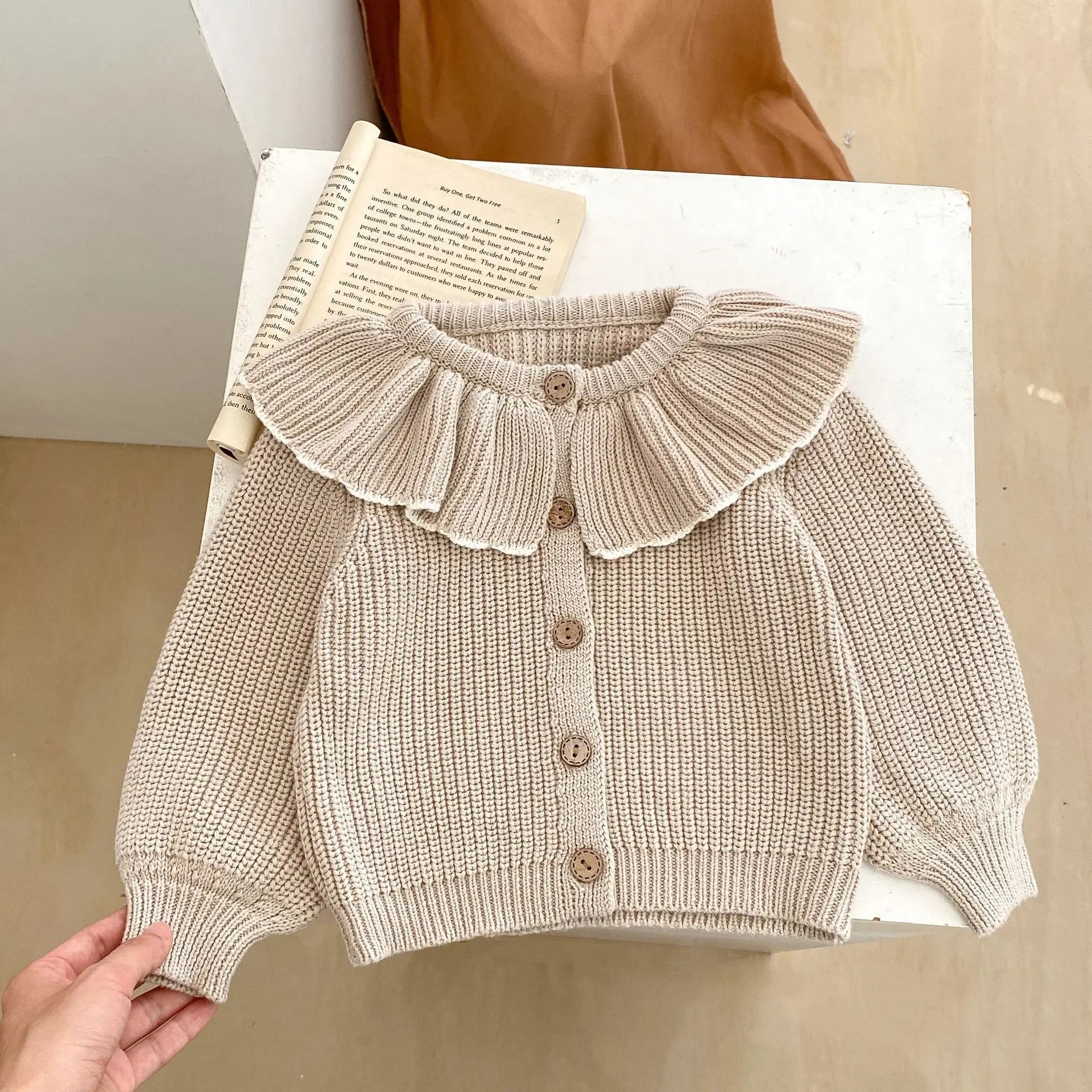 INS Spring and Autumn Infants' 0-3 Year Old Girl Baby Fashion Ruffle Collar Knitted Coat Small Cardigan Sweater Top SnugBubs Australia