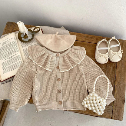 INS Spring and Autumn Infants' 0-3 Year Old Girl Baby Fashion Ruffle Collar Knitted Coat Small Cardigan Sweater Top SnugBubs Australia
