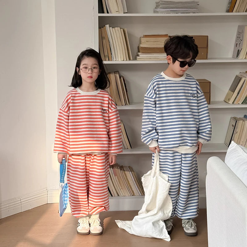 Spring Children's Clothes Boys' Tracksuit Kid's O-Neck Hoodie Set Girls' Korea Striped Letter Printed Sweatshirt 2Pcs Suit SnugBubs Australia
