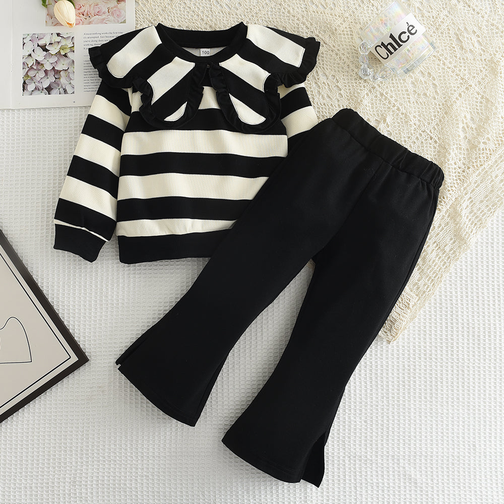 Long Sleeve Pleated Stripe Top & Bell-Bottom Pants Set SnugBubs Australia