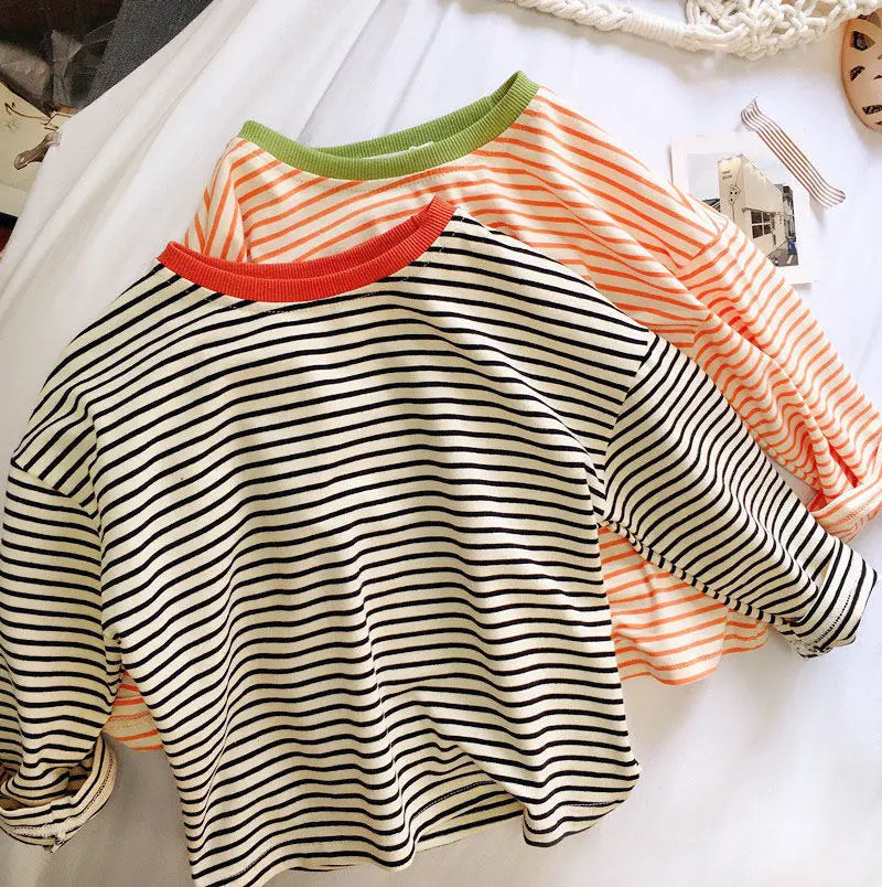 Kids’ Striped Long Sleeve Cotton T-Shirt SnugBubs Australia