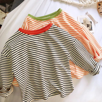 Kids’ Striped Long Sleeve Cotton T-Shirt SnugBubs Australia