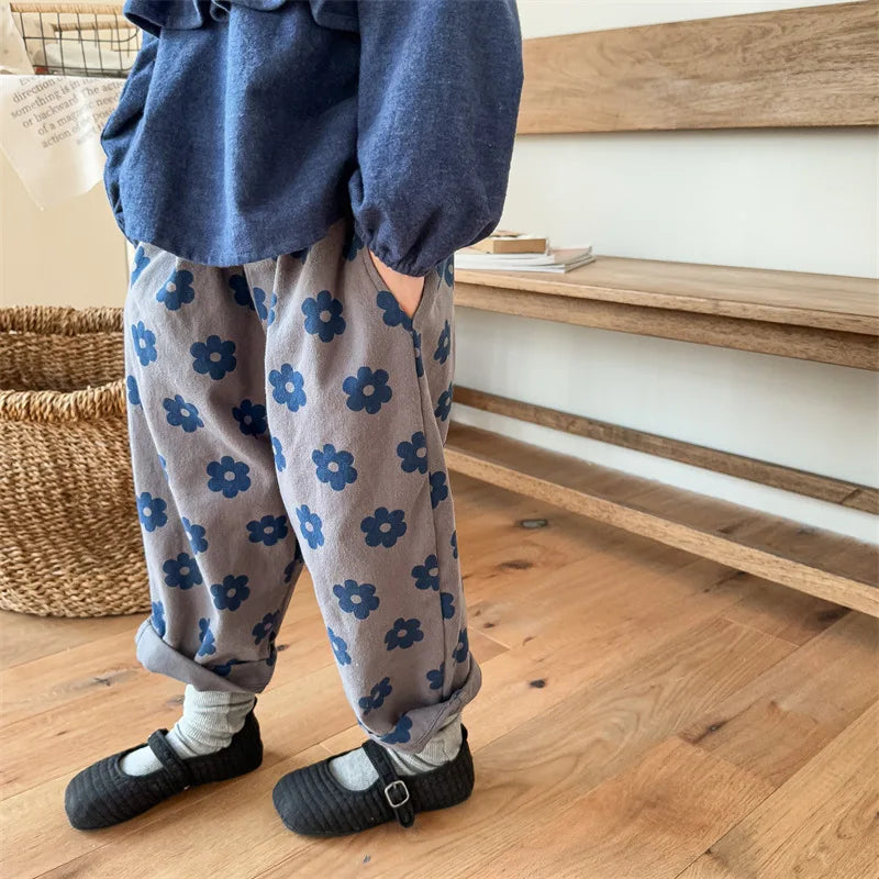 Autumn New Children Loose Trousers Vintage Flower Print Girls Harem Pants Baby Boys Casual Pants Cotton Baby Trousers Clothes SnugBubs Australia