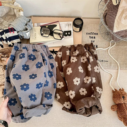 Autumn New Children Loose Trousers Vintage Flower Print Girls Harem Pants Baby Boys Casual Pants Cotton Baby Trousers Clothes SnugBubs Australia