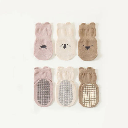 3/5 Pairs Baby Adorable Animals Pattern Non Slip Floor Socks, Breathable Casual Socks For Boys and Girls Kids Indoor Activities SnugBubs Australia