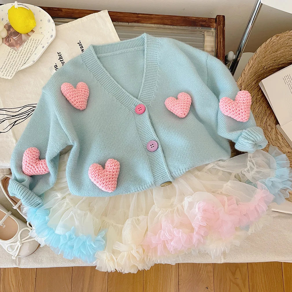 Girls Sweaters Coat Three-Dimensional Love Knitted Cardigan Jacket Autumn Winter Baby Girl Clothes Korean Kids Clothing 2-8Y SnugBubs Australia