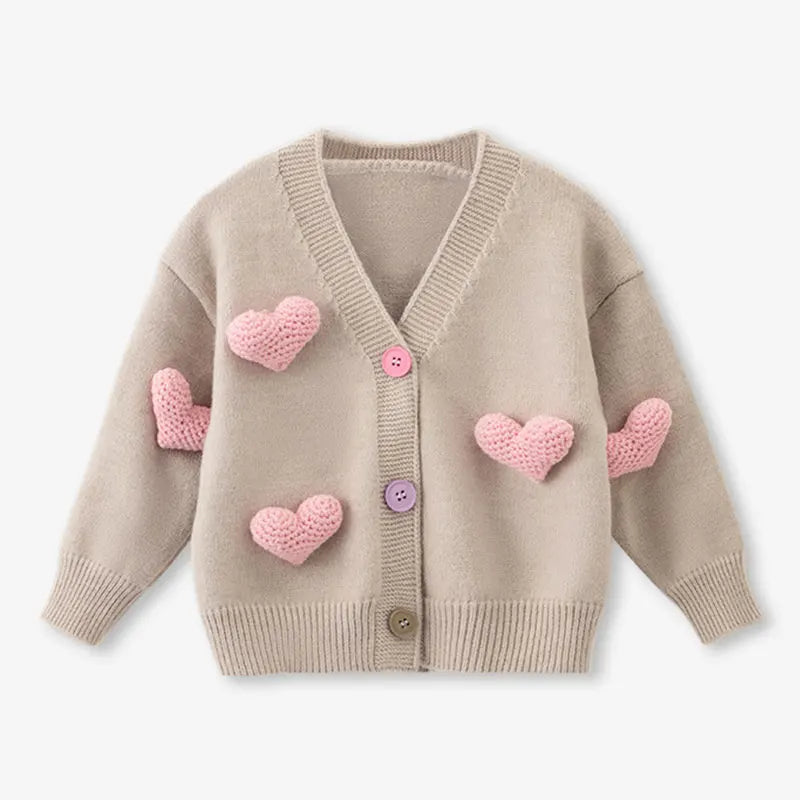 Girls Sweaters Coat Three-Dimensional Love Knitted Cardigan Jacket Autumn Winter Baby Girl Clothes Korean Kids Clothing 2-8Y SnugBubs Australia