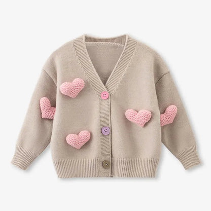 Girls Sweaters Coat Three-Dimensional Love Knitted Cardigan Jacket Autumn Winter Baby Girl Clothes Korean Kids Clothing 2-8Y SnugBubs Australia