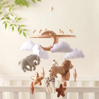 Wooden Mobile Bed Bell Crib Bracket Animal Kingdom Soft Felt Bed Bell Newborn Music Box Hanging Toy Baby Toys S for 0 12 Months SnugBubs Australia
