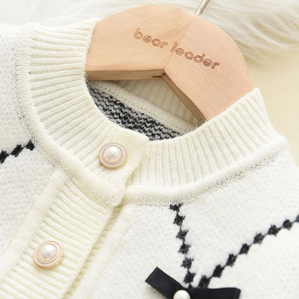 2PC Knitted Sweatshirt & Pants Set with Bow