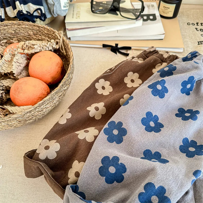 Autumn New Children Loose Trousers Vintage Flower Print Girls Harem Pants Baby Boys Casual Pants Cotton Baby Trousers Clothes SnugBubs Australia