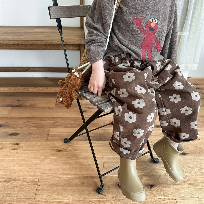 Autumn New Children Loose Trousers Vintage Flower Print Girls Harem Pants Baby Boys Casual Pants Cotton Baby Trousers Clothes SnugBubs Australia